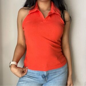 Orange Sleeveless Polo Top